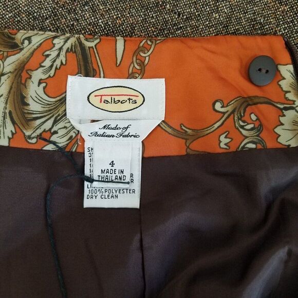 Talbots Tweed Skirt Womens Size 4 Above Knee Brown Wool Blend Italian Fabric - Picture 7 of 8